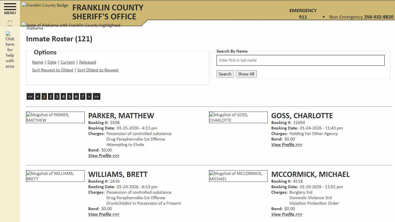 Inmate Roster - Current Inmates Booking Date Descending - Franklin County AL Sheriff's Office